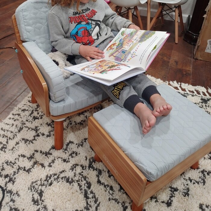 Mid-Century Kids Chair and Ottoman with Storage Compartment