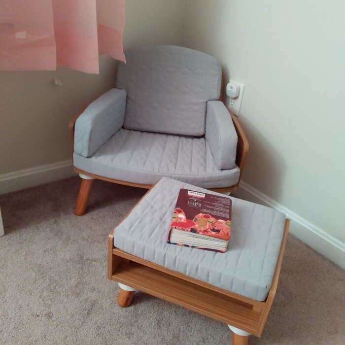 Mid-Century Kids Chair and Ottoman with Storage Compartment