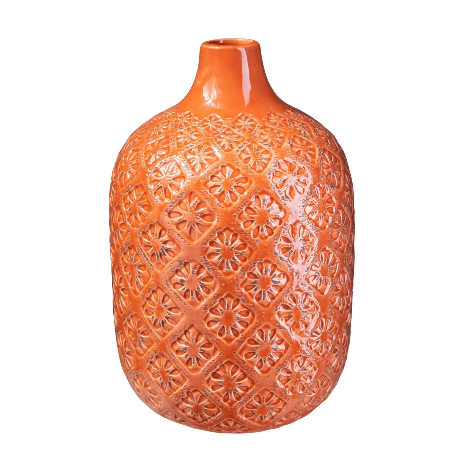 Orange Floral Embossed Ceramic Vase