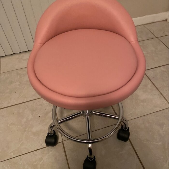 PU Leather Round Rolling Height Adjustable Lab Stool with Footrest