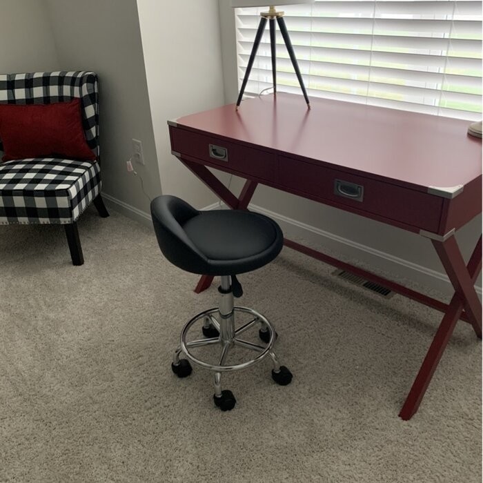 PU Leather Round Rolling Height Adjustable Lab Stool with Footrest