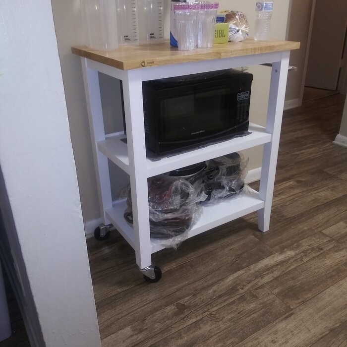 Raabe 32'' Wide Rolling Kitchen Cart with Solid Wood Top