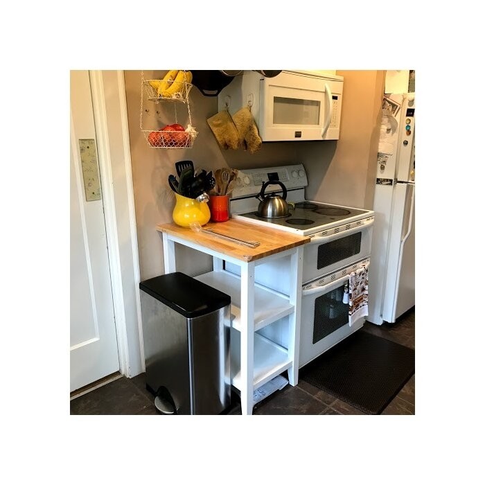 Raabe 32'' Wide Rolling Kitchen Cart with Solid Wood Top