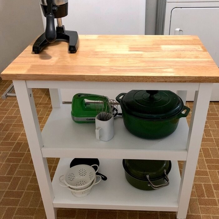 Raabe 32'' Wide Rolling Kitchen Cart with Solid Wood Top