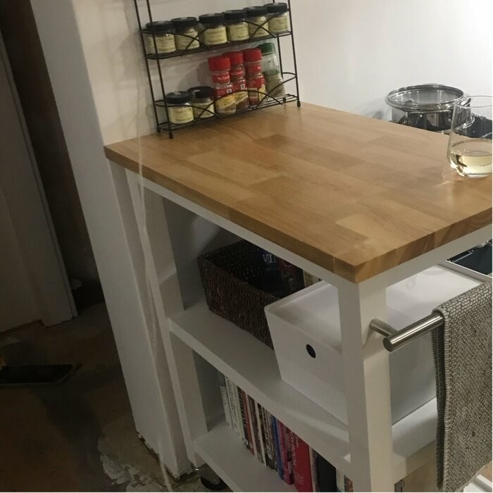 Raabe 32'' Wide Rolling Kitchen Cart with Solid Wood Top