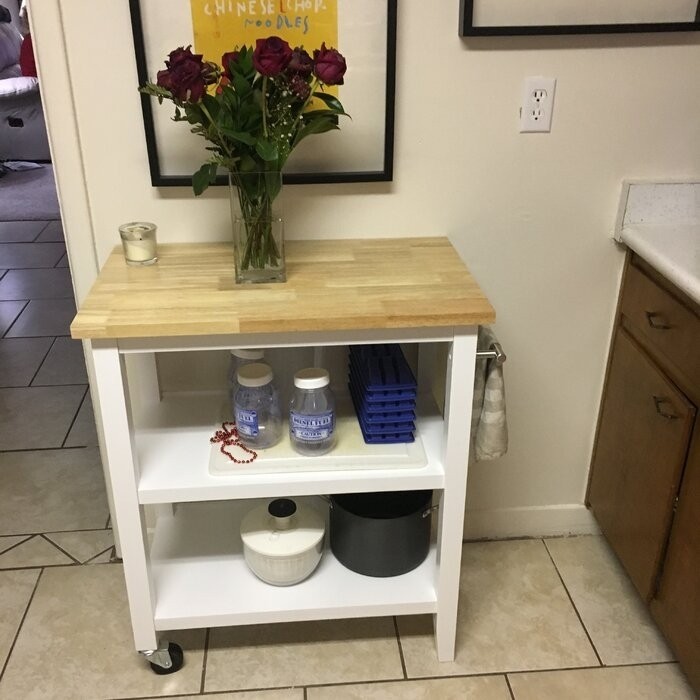 Raabe 32'' Wide Rolling Kitchen Cart with Solid Wood Top
