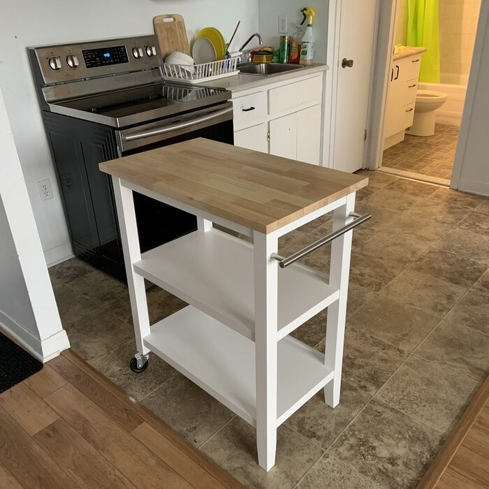 Raabe 32'' Wide Rolling Kitchen Cart with Solid Wood Top