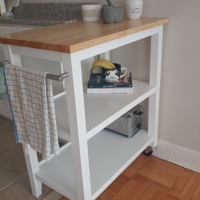 Raabe 32'' Wide Rolling Kitchen Cart with Solid Wood Top