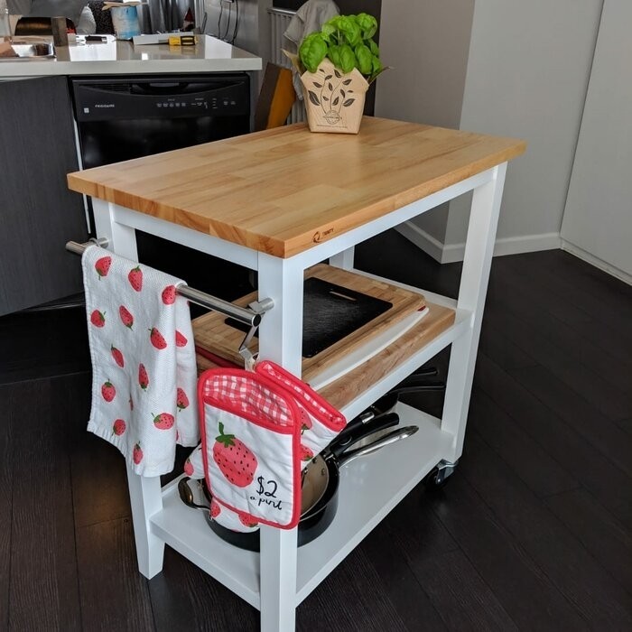 Raabe 32'' Wide Rolling Kitchen Cart with Solid Wood Top