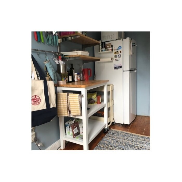 Raabe 32'' Wide Rolling Kitchen Cart with Solid Wood Top