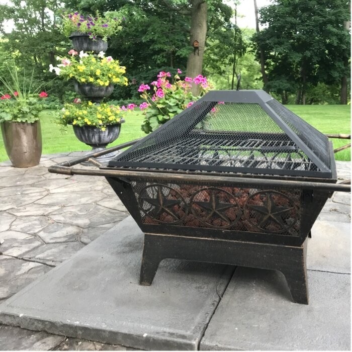 Roswita 26'' H x 32'' W Steel Wood Burning Outdoor Fire Pit with Lid