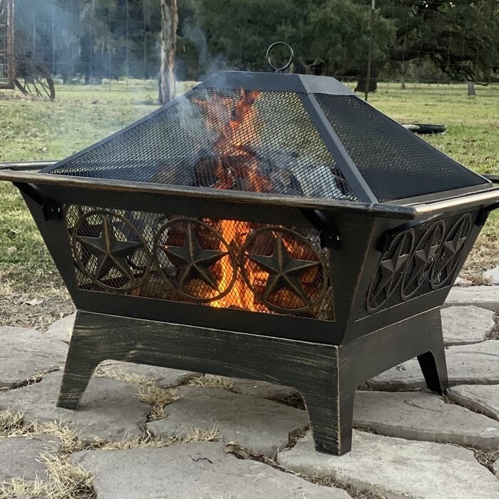 Roswita 26'' H x 32'' W Steel Wood Burning Outdoor Fire Pit with Lid