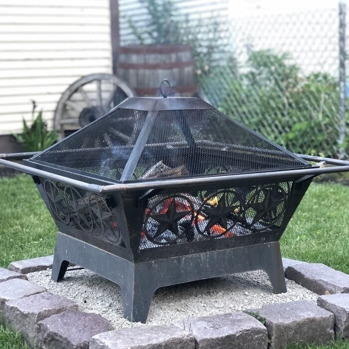 Roswita 26'' H x 32'' W Steel Wood Burning Outdoor Fire Pit with Lid