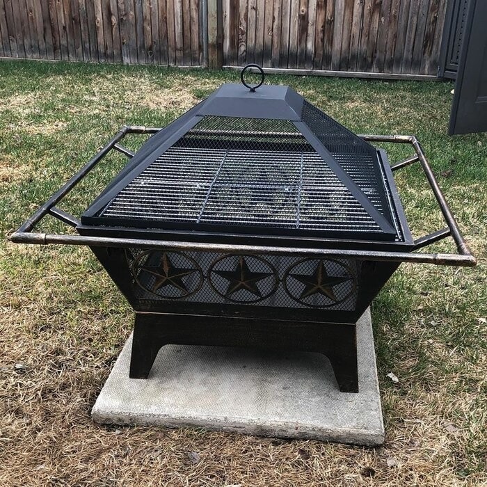 Roswita 26'' H x 32'' W Steel Wood Burning Outdoor Fire Pit with Lid