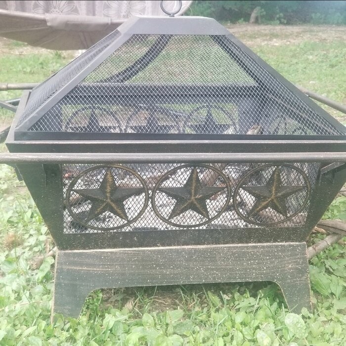 Roswita 26'' H x 32'' W Steel Wood Burning Outdoor Fire Pit with Lid