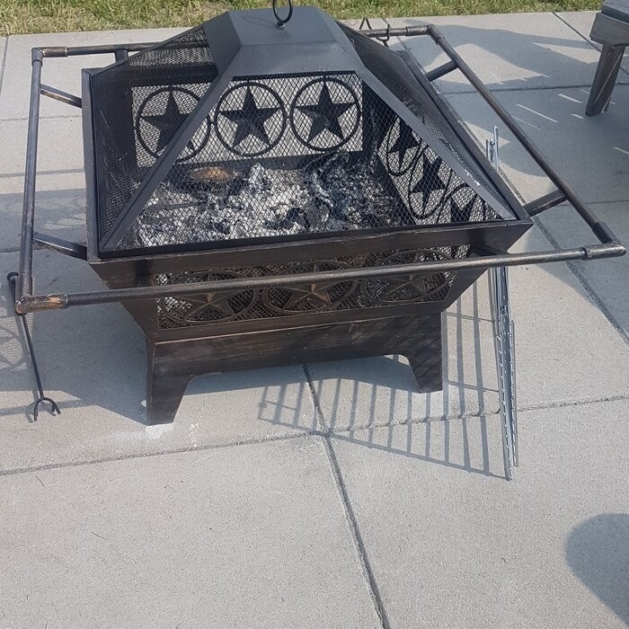 Roswita 26'' H x 32'' W Steel Wood Burning Outdoor Fire Pit with Lid