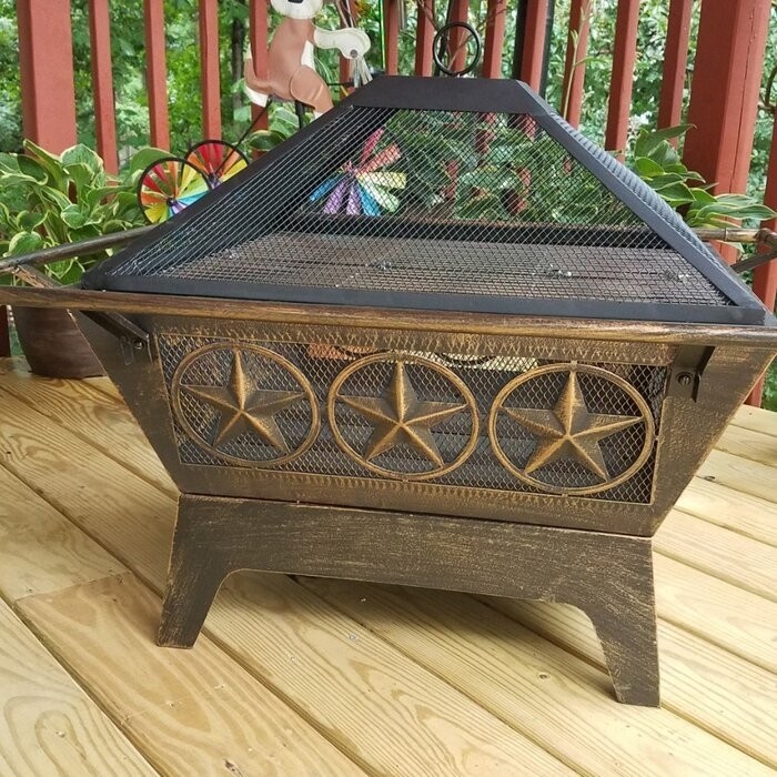 Roswita 26'' H x 32'' W Steel Wood Burning Outdoor Fire Pit with Lid