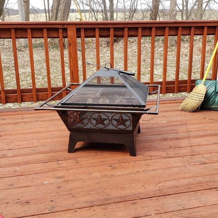 Roswita 26'' H x 32'' W Steel Wood Burning Outdoor Fire Pit with Lid