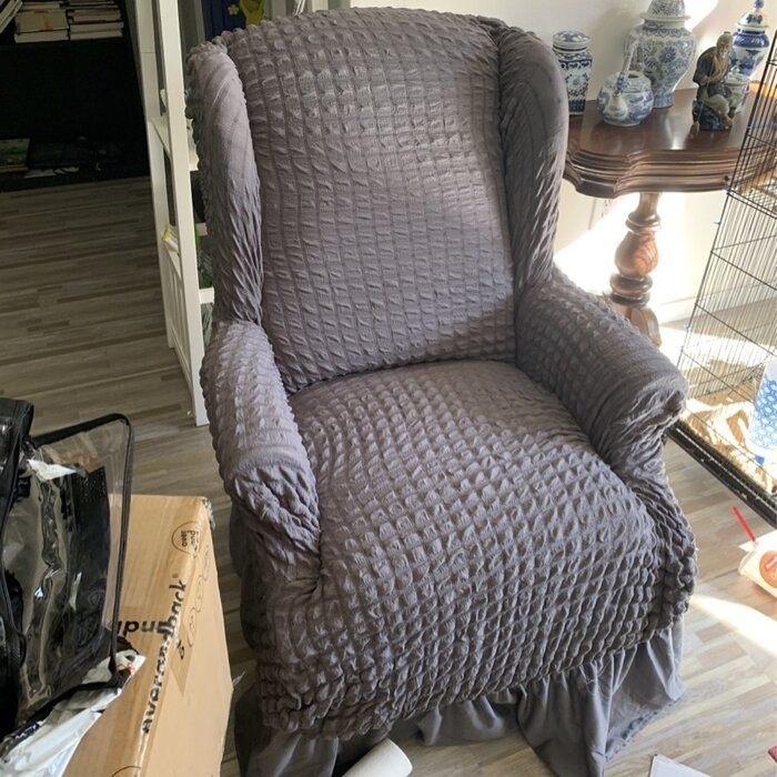 Ruffle Skirt Country Style T-Cushion Wingback Slipcover