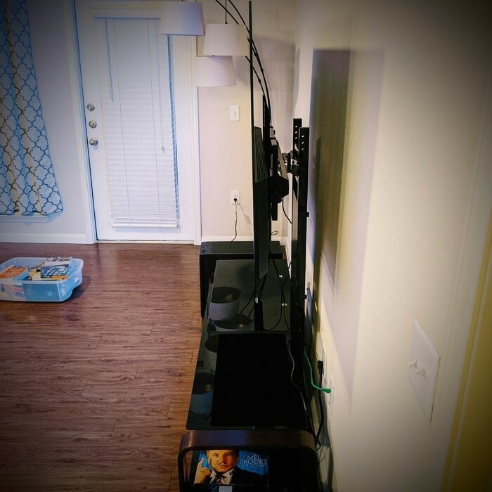 Stemple Latitude Run® Fixed Multi Screen Floor Stand Mount for Greater Than 50" Screens with Shelving