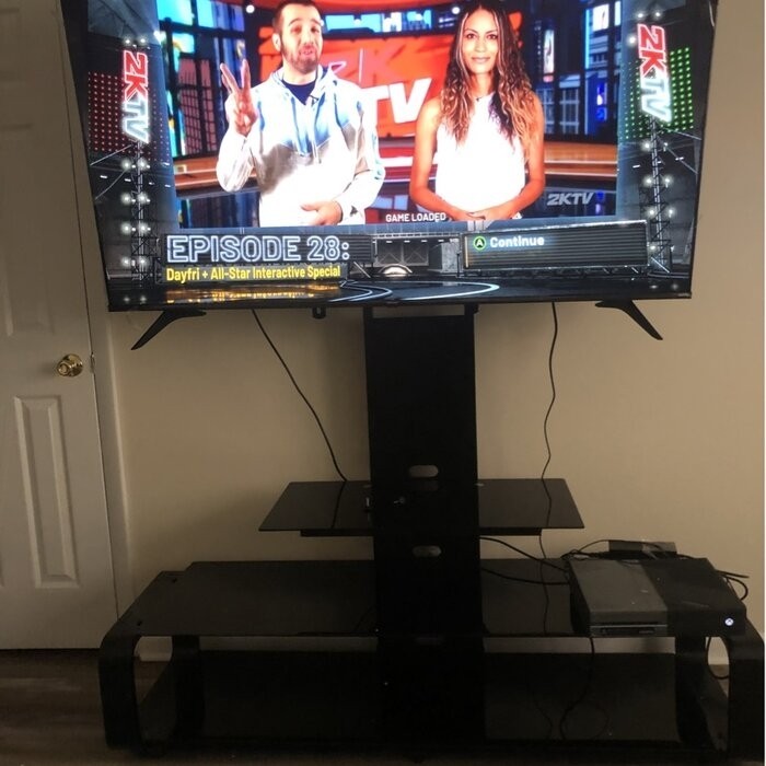 Stemple Latitude Run® Fixed Multi Screen Floor Stand Mount for Greater Than 50" Screens with Shelving