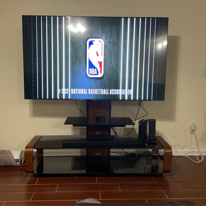 Stemple Latitude Run® Fixed Multi Screen Floor Stand Mount for Greater Than 50" Screens with Shelving