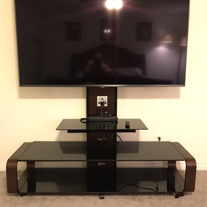 Stemple Latitude Run® Fixed Multi Screen Floor Stand Mount for Greater Than 50" Screens with Shelving