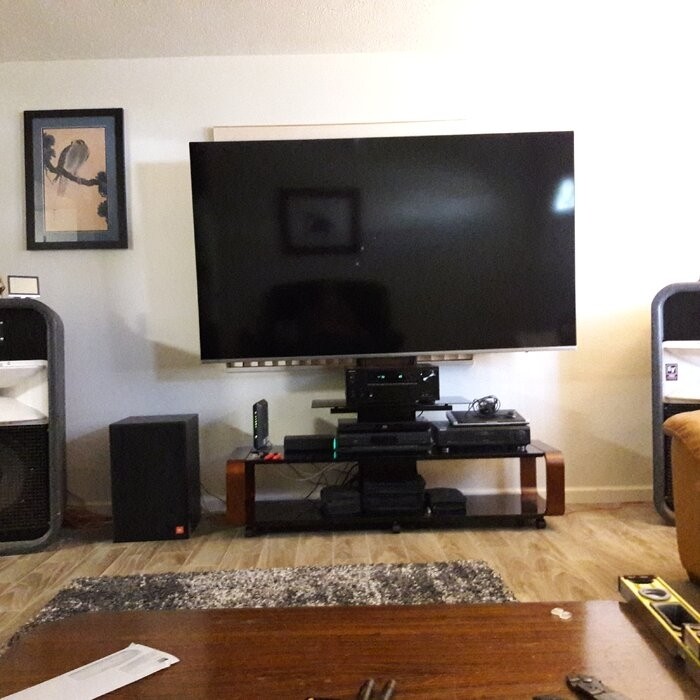 Stemple Latitude Run® Fixed Multi Screen Floor Stand Mount for Greater Than 50" Screens with Shelving