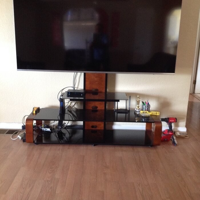 Stemple Latitude Run® Fixed Multi Screen Floor Stand Mount for Greater Than 50" Screens with Shelving