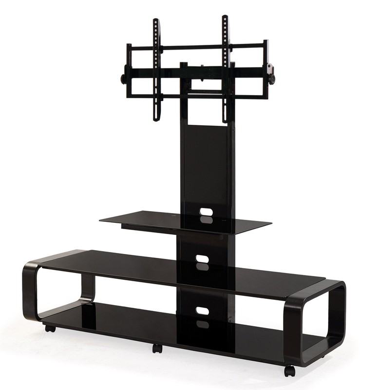 Stemple Latitude Run® Fixed Multi Screen Floor Stand Mount for Greater Than 50" Screens with Shelving