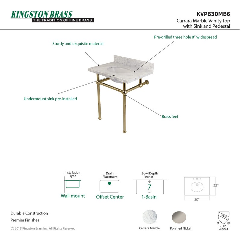 Templeton 33.25" Tall Rectangular Console Bathroom Sink with Overflow