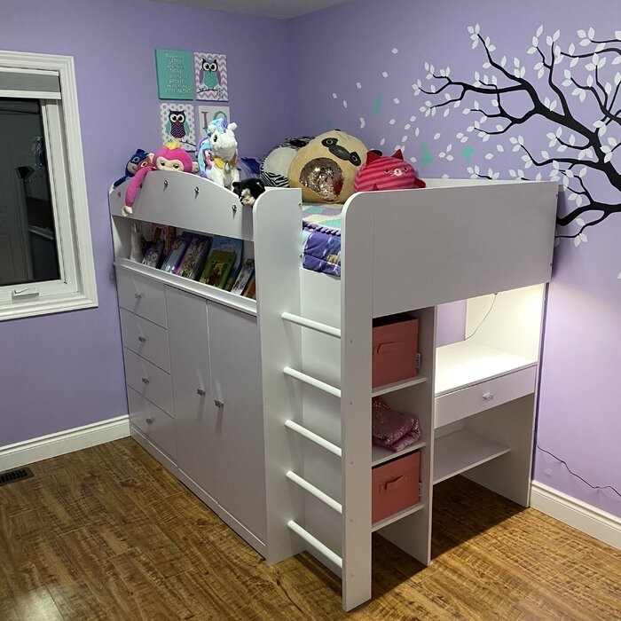 Tiara Twin 4 Drawer Loft Bed with Built-in-Desk by South Shore