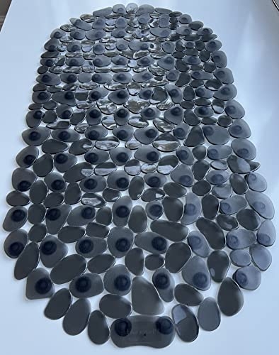 TIKE SMART “Pebbles” Non-Slip Bathtub & Shower Mat 27”x14” Oval - Non-Toxic - Safe, Clean, Machine-Washable, Superior Grip & Drainage, Vinyl, for Smooth Floors ONLY, Transparent Black