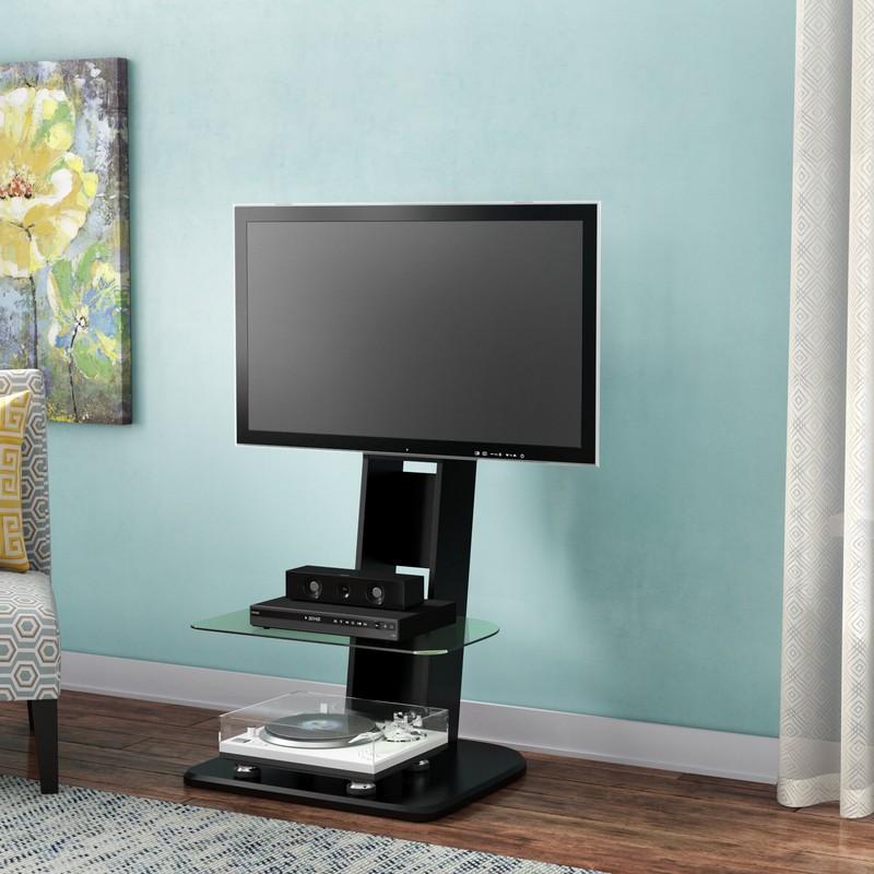 Umbria Ebern Designs Floor Stand Mount for Screens with Shelving, Holds up to 70 Lb. lbs