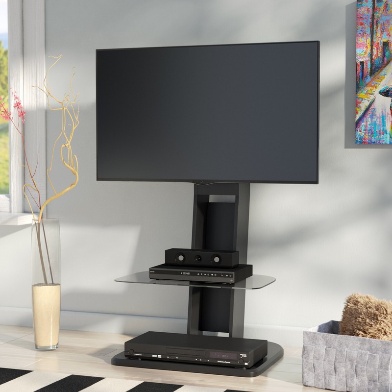 Umbria Ebern Designs Floor Stand Mount for Screens with Shelving, Holds up to 70 Lb. lbs