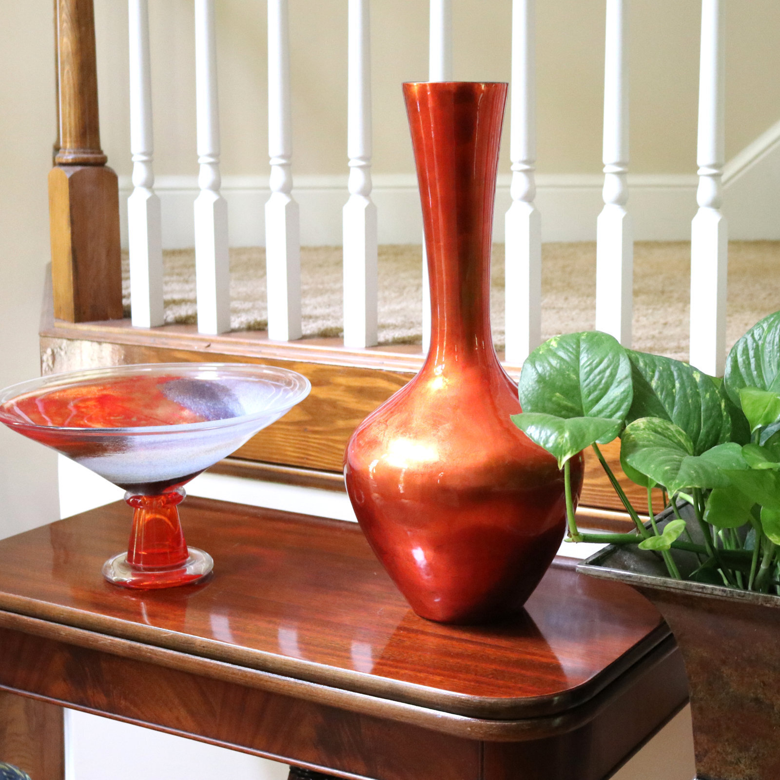 Unique Shaped Metallic Burnt Orange Vase  