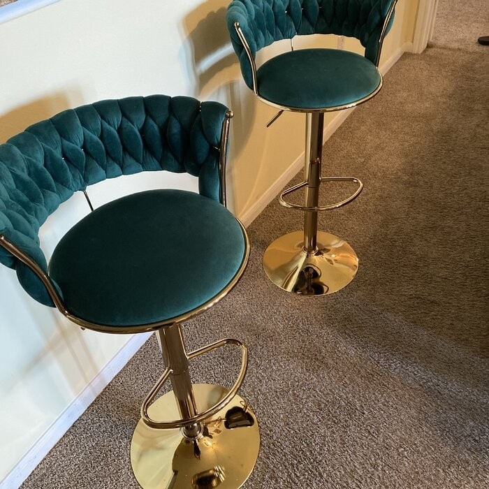 Velvet Swivel Bar Stool Set Of 2 Black