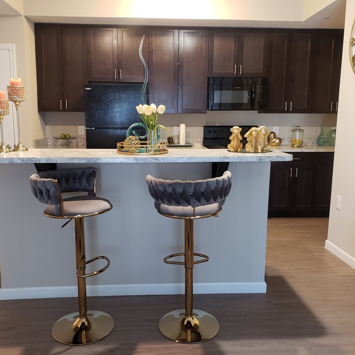 Velvet Swivel Bar Stool Set Of 2 Black