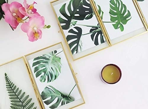 3 Floating Brass 4x6 Picture Frame Gold Triple 4x6 Folding Picture Frames,3 Opening Fold Photo Frame Gold Metal Pressed Classical Photo Frame,Wedding,Anniversary,House Warming,Events Gifts