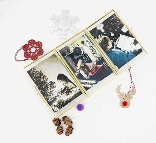 3 Floating Brass 4x6 Picture Frame Gold Triple 4x6 Folding Picture Frames,3 Opening Fold Photo Frame Gold Metal Pressed Classical Photo Frame,Wedding,Anniversary,House Warming,Events Gifts