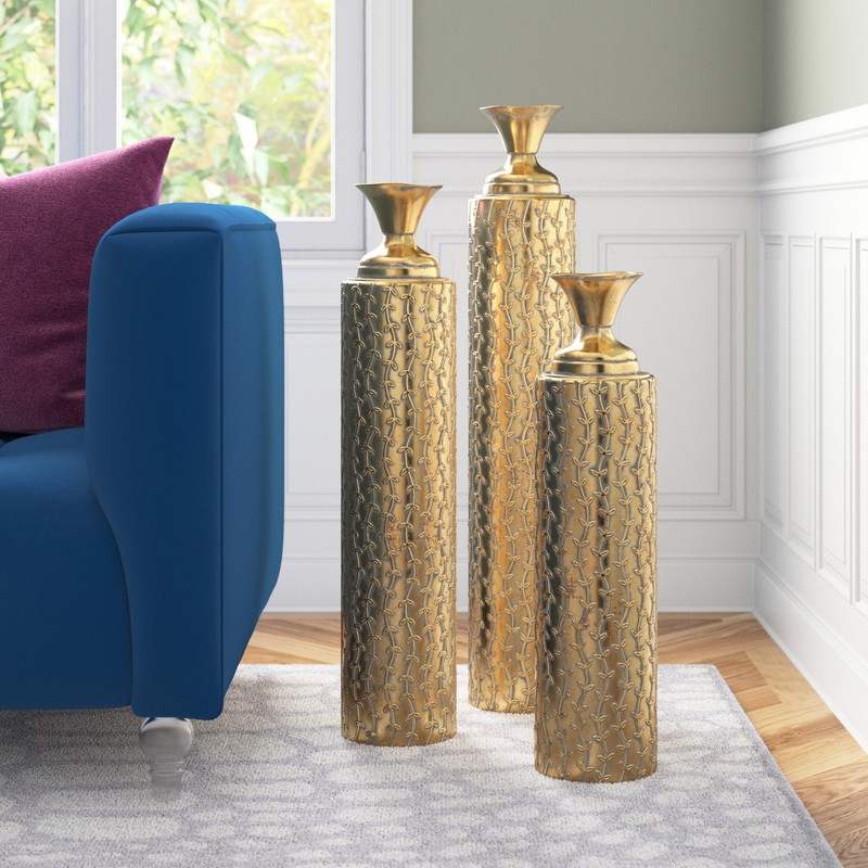 3 Piece Pesina Gold Metal Floor Vase Set