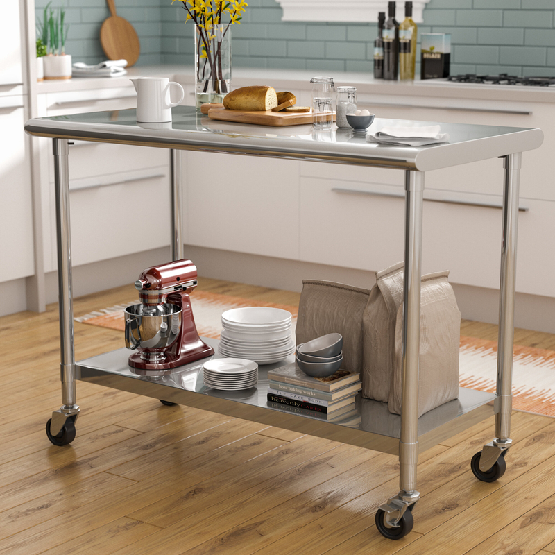 48'' Wide Rolling Prep Table with Stainless Steel Top
