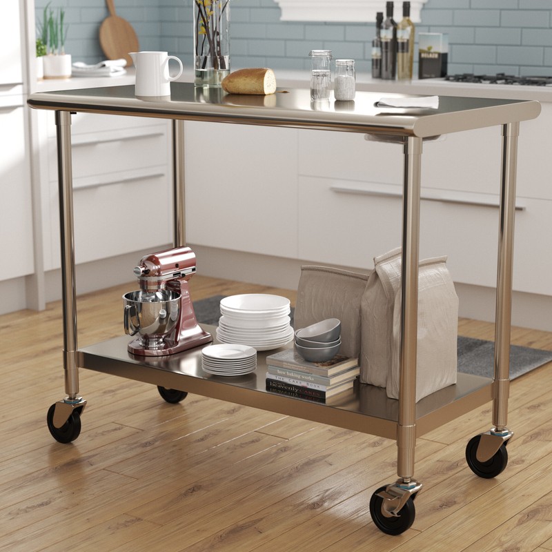 48'' Wide Rolling Prep Table with Stainless Steel Top
