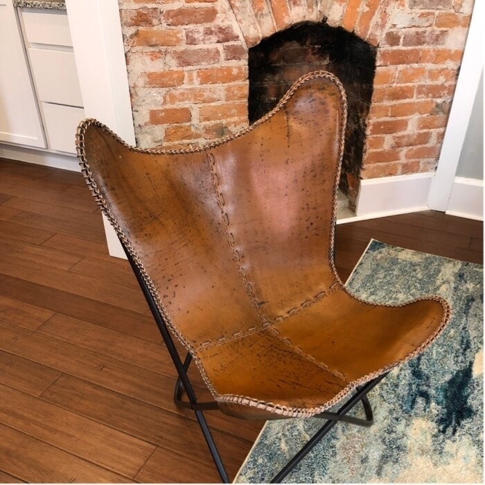 Aadhvika 31'' Wide Genuine Leather Top Grain Leather Down Cushion Butterfly Chair