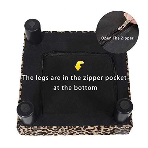 Adeco 15'' Small Ottoman Footstool- Modern Soft Fabric Footrest (Leopard)