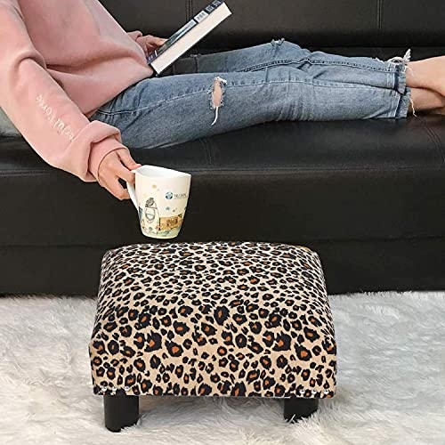 Adeco 15'' Small Ottoman Footstool- Modern Soft Fabric Footrest (Leopard)