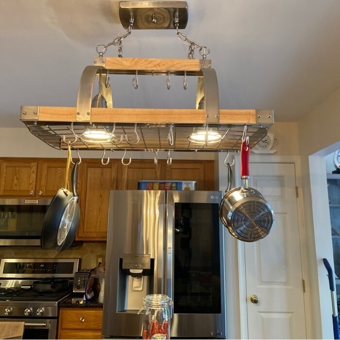 Adrik 2 Light Kitchen Wood Pot Rack