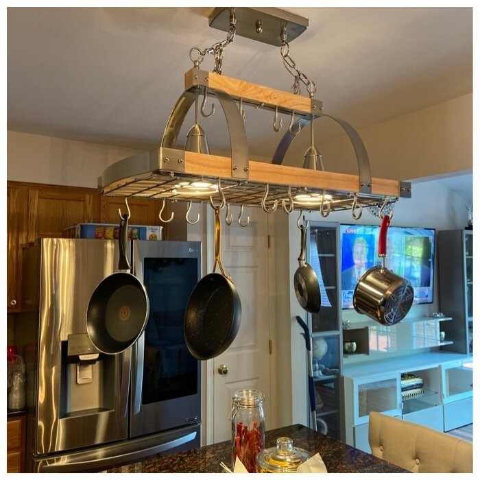 Adrik 2 Light Kitchen Wood Pot Rack