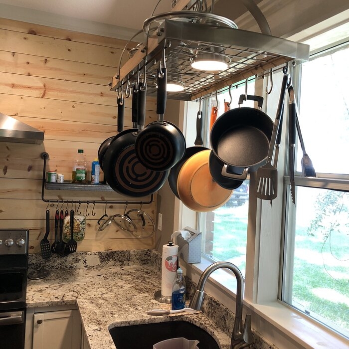 Adrik 2 Light Kitchen Wood Pot Rack