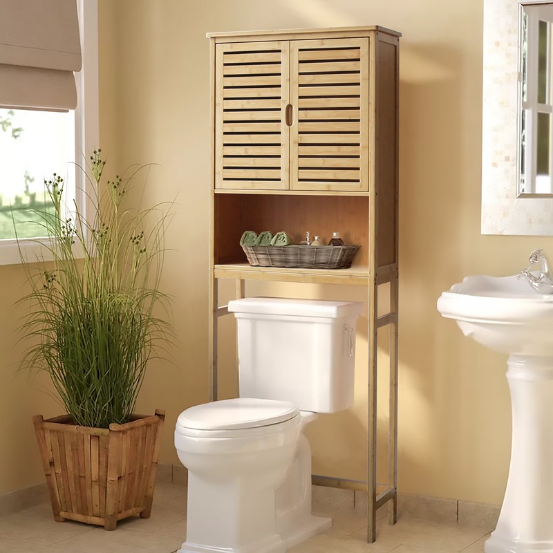 Adwait 24.3'' W x 66.9'' H x 9.3'' D Solid Wood Over-The-Toilet Storage